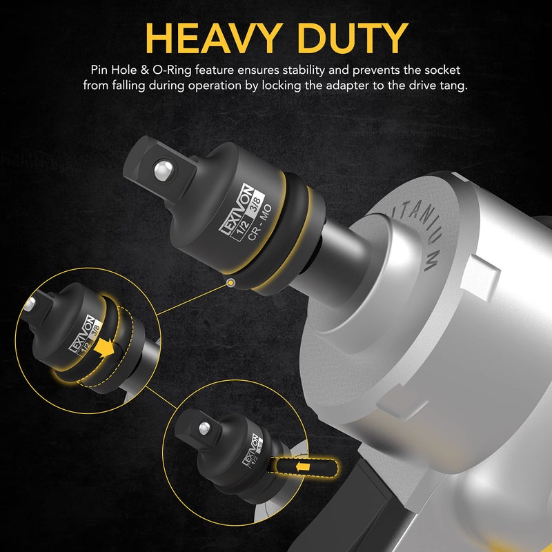 LEXIVON Impact Socket Adapter and Reducer 4-Piece Set | 1/4" - 3/8" - 1/2" Impact Driver Conversions, Chrome Molybdenum alloy steel (LX-112) - Image 5