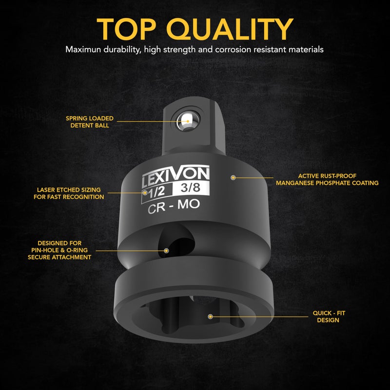 LEXIVON Impact Socket Adapter and Reducer 4-Piece Set | 1/4" - 3/8" - 1/2" Impact Driver Conversions, Chrome Molybdenum alloy steel (LX-112) - Image 2