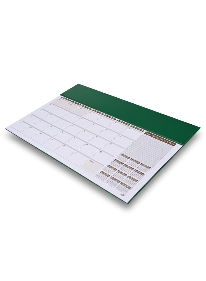 FIS مخطط السنة 2026 - لوحة مكتب خضراء من PVC، 490x340 مم، 12 ورقة شهرية، ثنائية اللغة (إنجليزية/فرنسية)، مثالية للاستخدام على المكتب، ملاحظات يومية وتذكيرات - FSDK2EF26GR - Image 1