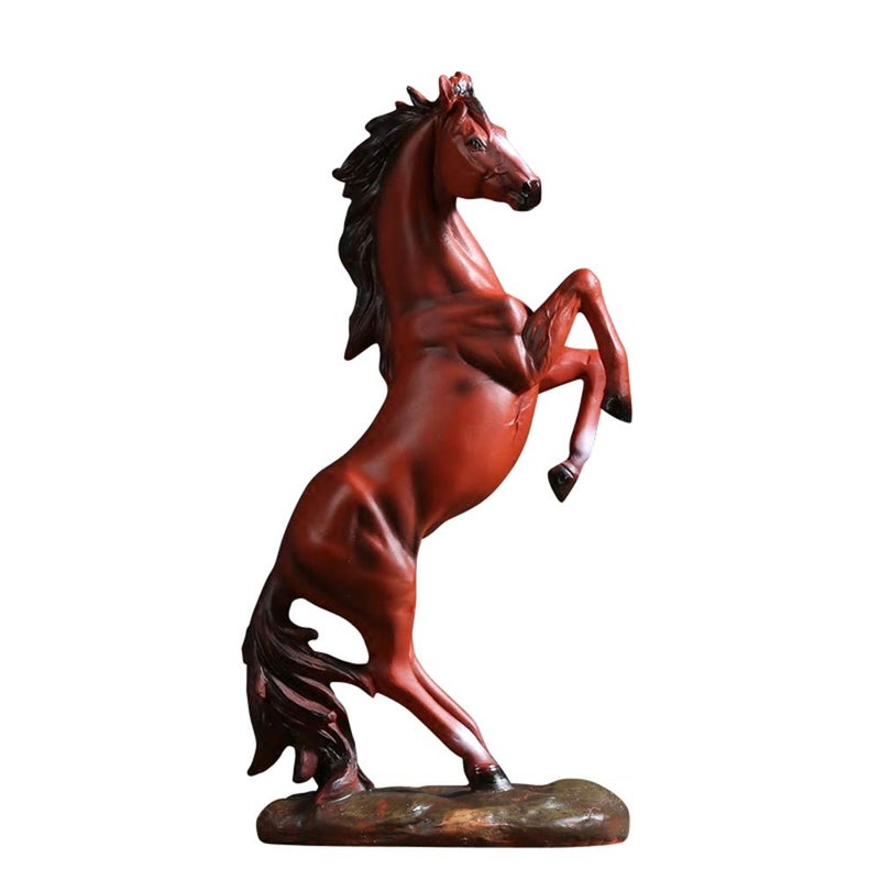 BetterUS better us Horse Statue Figurines - Resin Standing Fighting Horse Sculpture Home Office Decoration Tabletop Decor Ornaments (Red) - Image 1