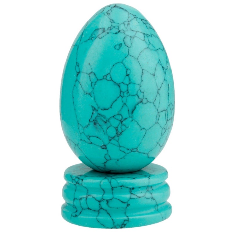 mookaitedecor Green Howlite Turquoise Crystal Egg Polished Gemstone Figurines with Stone Stand - Image 1