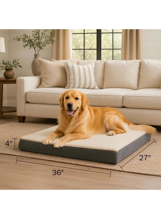 PETMAKER Orthopedic Dog Bed - 2-Layer 36x27-Inch Memory Foam Pet Mattress with Machine-Washable Sherpa Cover for Large Dogs up to 65lbs (Gray) - Image 2