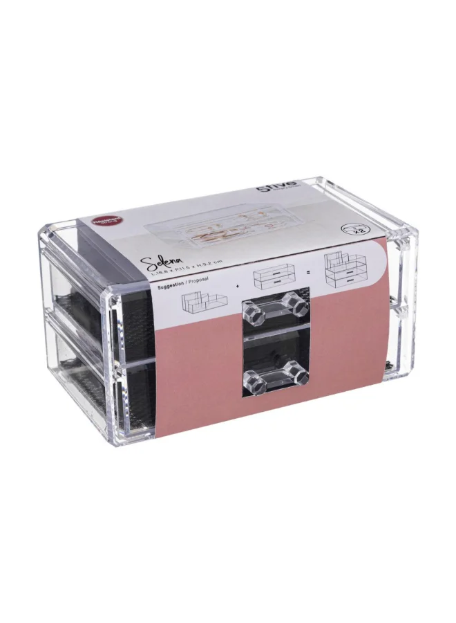 Five Simply Smart Selena 2-Drawer Rectangular Jewelry Box Clear and Black 9.2 x 11.5 x 18.8 cm 155916