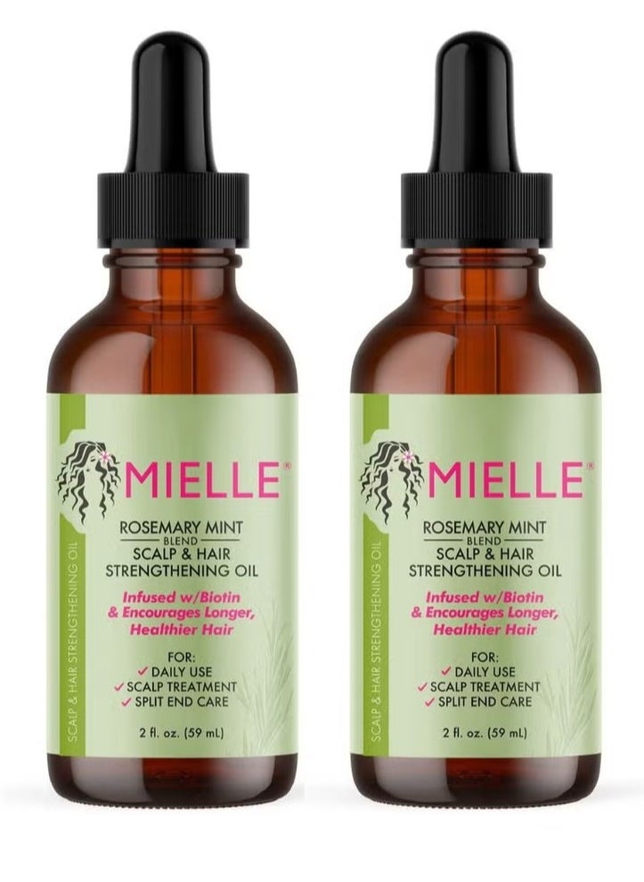MIELLE Rosemary Mint Scalp & Hair Strengthening Oil Infused W/Biotin & Encourages Growth 59ml Pack of 2 