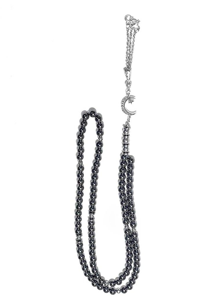 Hematite Prayer Beads (33 Beads) – 8mm Black Stone Rosary with Silver Separators, Metal Closure, Gift Pouch - Image 5