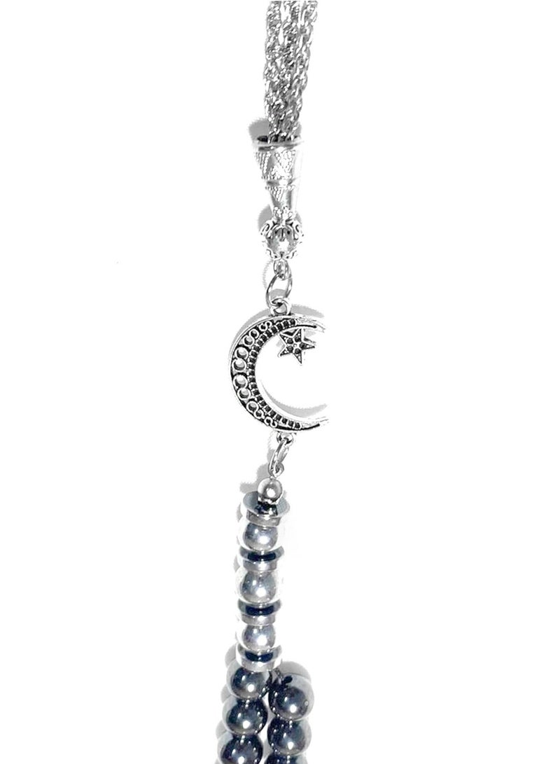Hematite Prayer Beads (33 Beads) – 8mm Black Stone Rosary with Silver Separators, Metal Closure, Gift Pouch - Image 4
