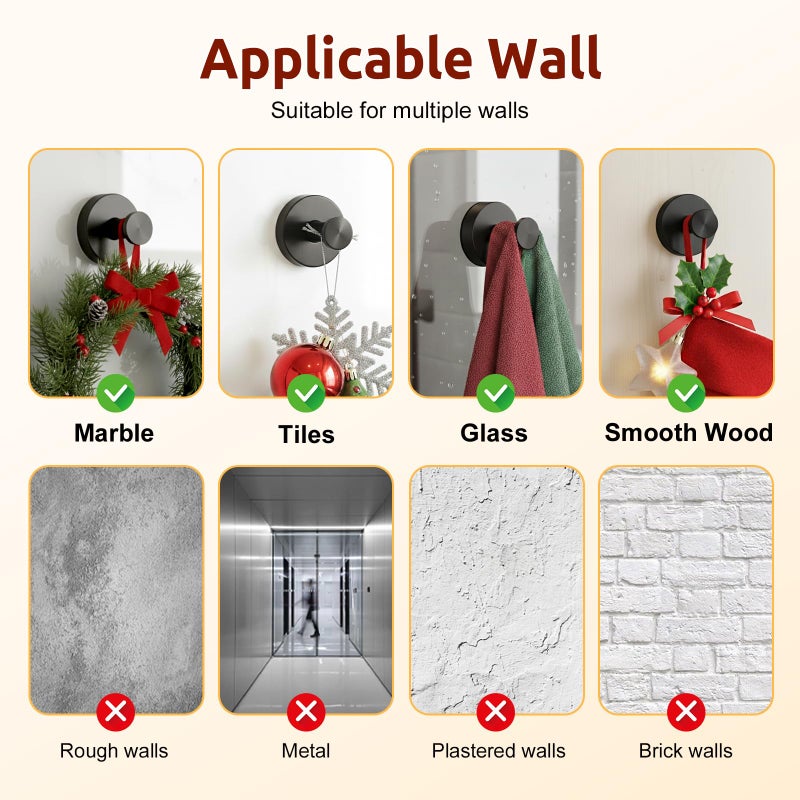 awrose 4 Packs Suction Cup Hooks For Shower  Heavy-Duty Wreath Hangers For Front Door  No Drill Glass Door Shower Suction Hooks No Damage For Walls Bathroom Kitchen Window Mirror Tile Towel Coat Robe Loofah - Image 3