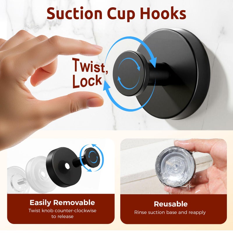 awrose 4 Packs Suction Cup Hooks For Shower  Heavy-Duty Wreath Hangers For Front Door  No Drill Glass Door Shower Suction Hooks No Damage For Walls Bathroom Kitchen Window Mirror Tile Towel Coat Robe Loofah - Image 2