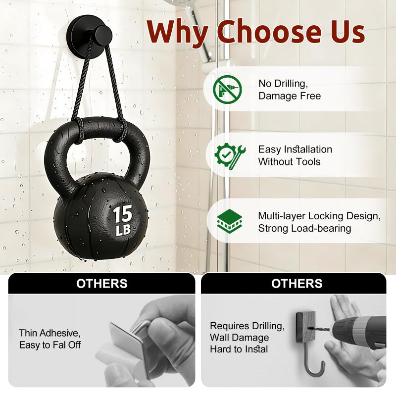 awrose 4 Packs Suction Cup Hooks For Shower  Heavy-Duty Wreath Hangers For Front Door  No Drill Glass Door Shower Suction Hooks No Damage For Walls Bathroom Kitchen Window Mirror Tile Towel Coat Robe Loofah - Image 4