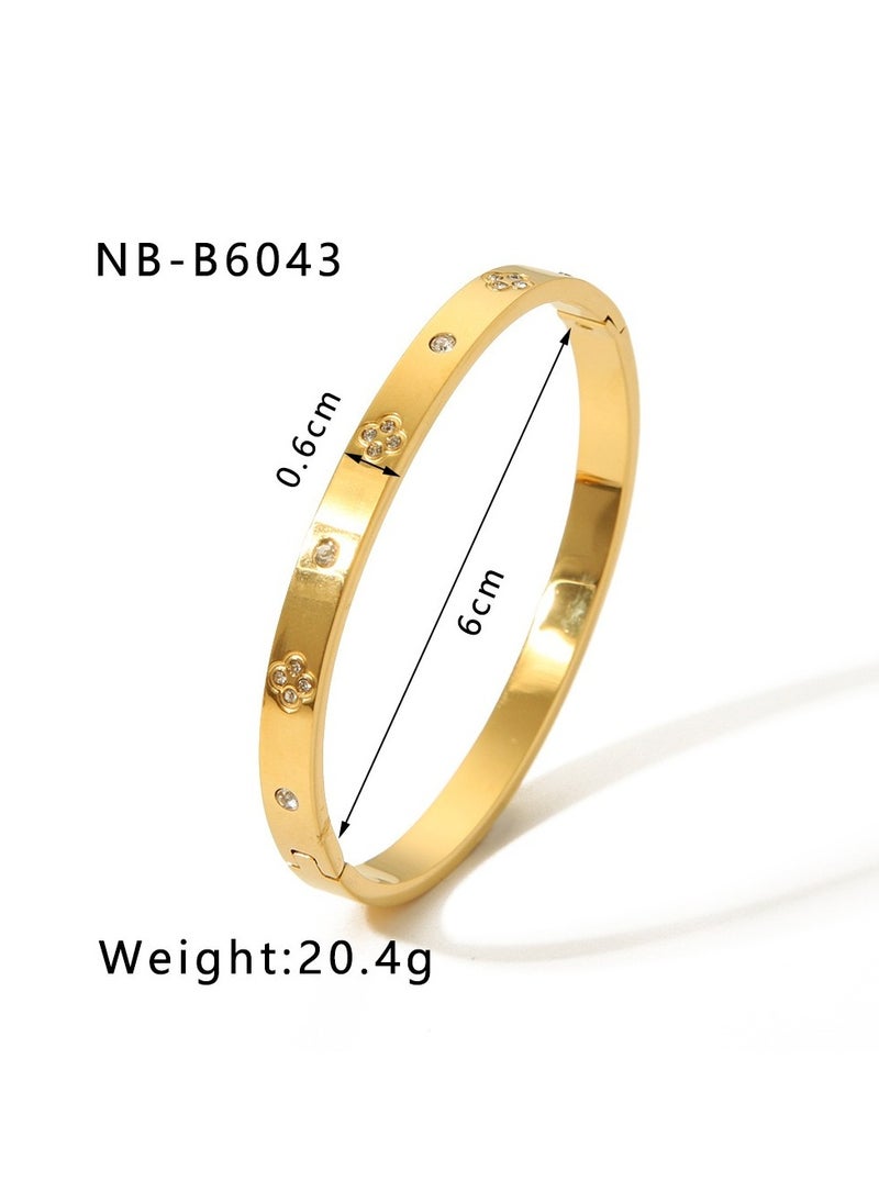 JOOLI - Simple geometric titanium steel bracelet feminine fashion gold zircon clover stainless steel hand ornament - Image 1