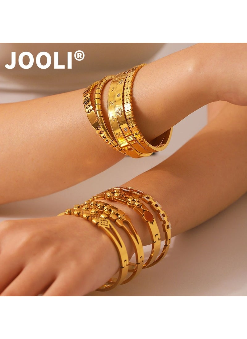 JOOLI - Simple geometric titanium steel bracelet feminine fashion gold zircon clover stainless steel hand ornament - Image 1