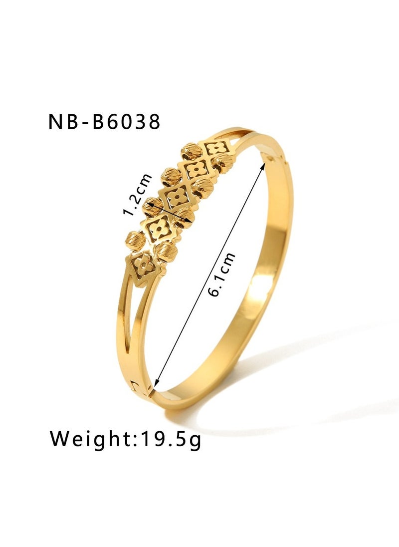 JOOLI - Simple geometric titanium steel bracelet feminine fashion gold zircon clover stainless steel hand ornament - Image 1