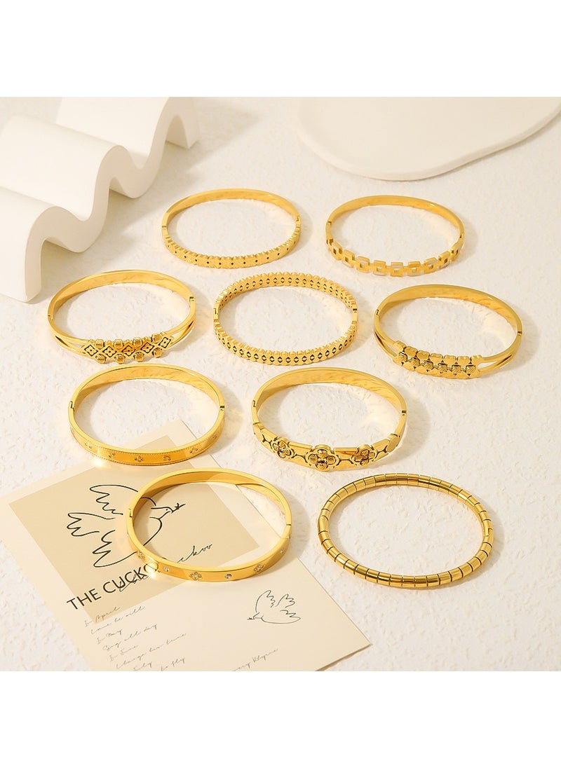 JOOLI - Simple geometric titanium steel bracelet feminine fashion gold zircon clover stainless steel hand ornament - Image 1