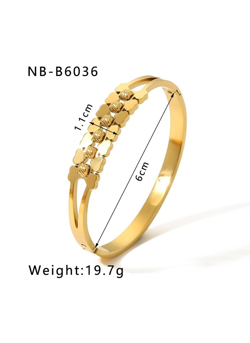 JOOLI - Simple geometric titanium steel bracelet feminine fashion gold zircon clover stainless steel hand ornament - Image 1