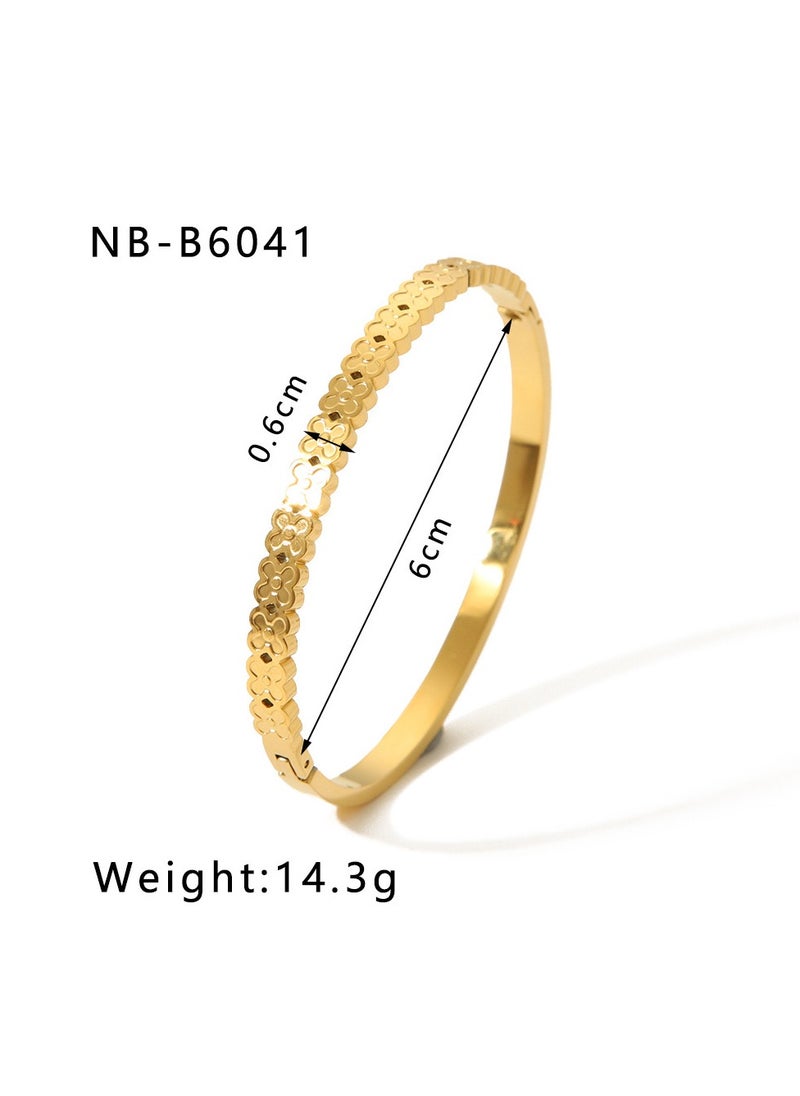 JOOLI - Simple geometric titanium steel bracelet feminine fashion gold zircon clover stainless steel hand ornament - Image 1