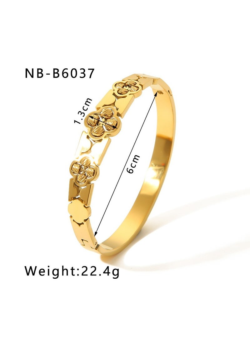 JOOLI - Simple geometric titanium steel bracelet feminine fashion gold zircon clover stainless steel hand ornament - Image 1