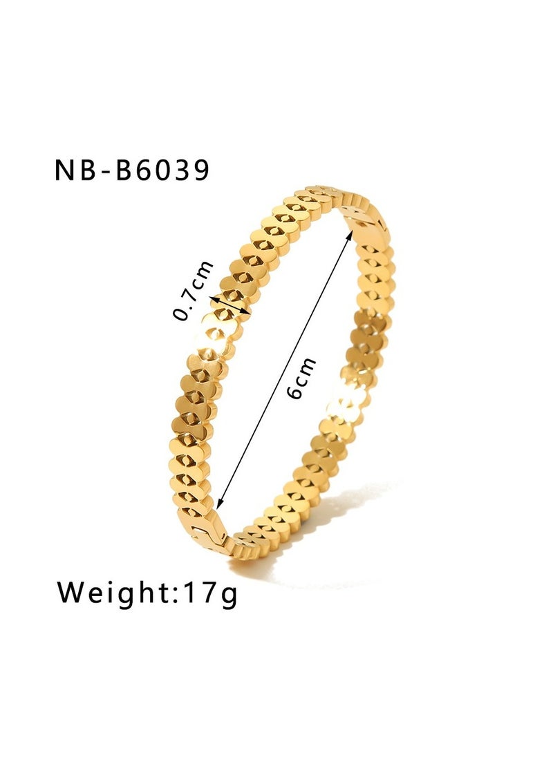 JOOLI - Simple geometric titanium steel bracelet feminine fashion gold zircon clover stainless steel hand ornament - Image 1