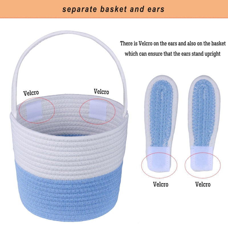 K-MLICE Easter Basket, Empty Easter Baskets for Kids Boys Girls with Bunny Tag Egg Basket Eater Gifts Basket Toddler Teens Babys First Easter Basket with Handle Blue White - Image 4