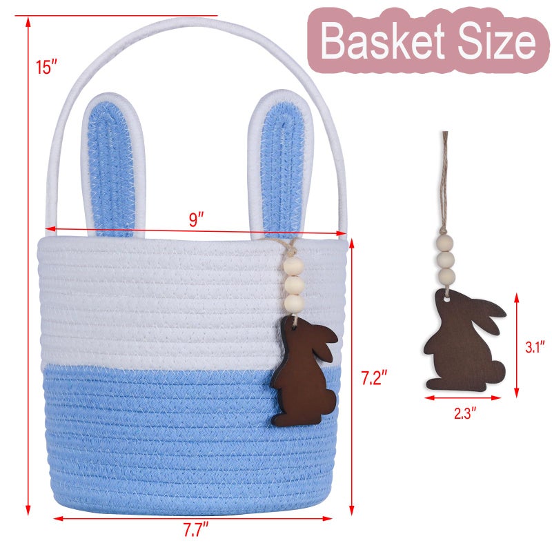 K-MLICE Easter Basket, Empty Easter Baskets for Kids Boys Girls with Bunny Tag Egg Basket Eater Gifts Basket Toddler Teens Babys First Easter Basket with Handle Blue White - Image 3