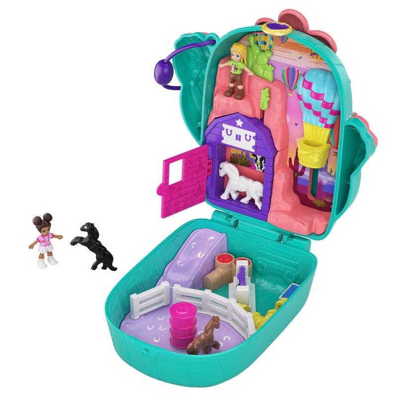 Polly Pocket عالم بولي باكيت جيب رعاة البقر الصبار مع مفاجآت ممتعة، دمى بولي وشاني الصغيرة، 2 تماثيل خيول وورقة ملصقات؛ للأعمار من 4 سنوات وما فوق، GKJ46 - Image 1