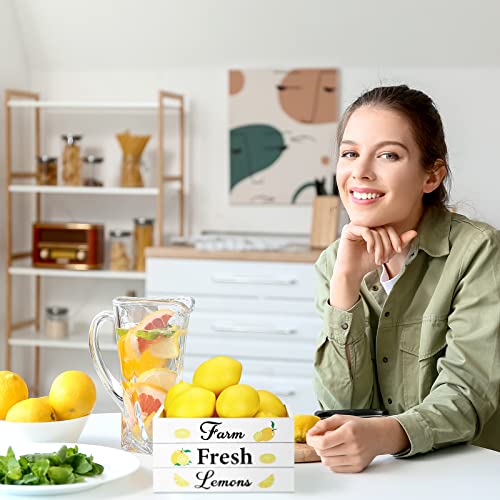 Marsui Lemon Mini Wooden Crate Summer Farmhouse Rustic Tiered Tray Decor with 8 Fake Lemon Lemonade Kitchen Decorations for Fall Thanksgiving Home Table Decor Party Centerpiece - Image 3