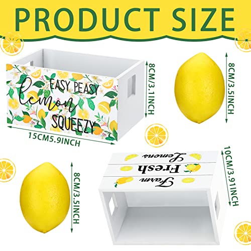 Marsui Lemon Mini Wooden Crate Summer Farmhouse Rustic Tiered Tray Decor with 8 Fake Lemon Lemonade Kitchen Decorations for Fall Thanksgiving Home Table Decor Party Centerpiece - Image 2