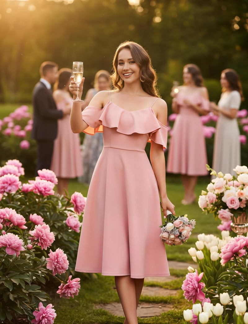Bbonlinedress Womens Off The Shoulder Homecoming Prom Formal Cocktail Graduation Wedding Guest Bridesmaid Midi Dress Blush XL - Image 5