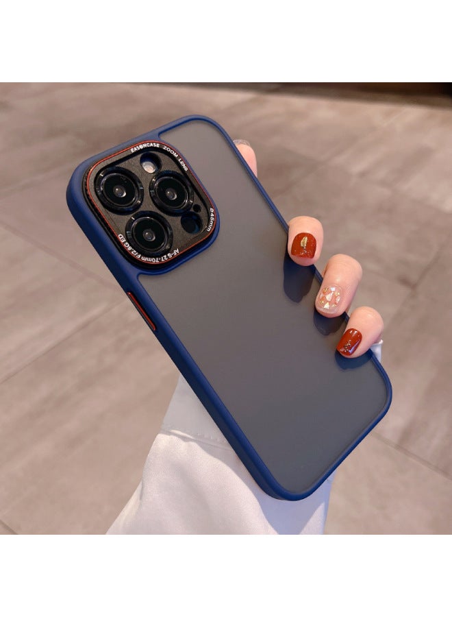 Metal Lens Ring For Iphone16Pro Phone Case Skin Feeling For Iphone 14/13 Lycra Frosted Protective Cover 2-Color:Dark Blue-Applicable Model:For Iphone14plus  - Image 1