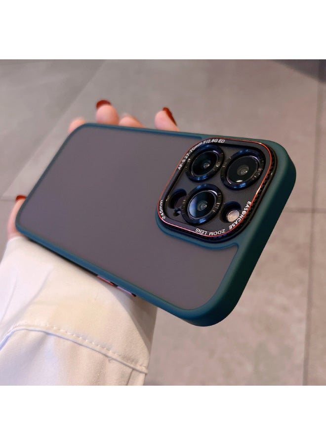 Metal Lens Ring For Iphone16Pro Phone Case Skin Feeling For Iphone 14/13 Lycra Frosted Protective Cover 2-Color:Dark Blue-Applicable Model:For Iphone14plus  - Image 4