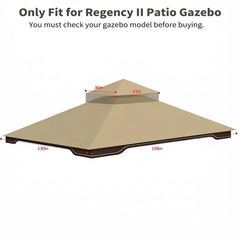 aonear Replacement Gazebo Canopy for 10x12 Regency II Model L-GZ798PST | Heavy-Duty Ripstop Waterproof & UV Protective Top Cover, Khaki - Image 4