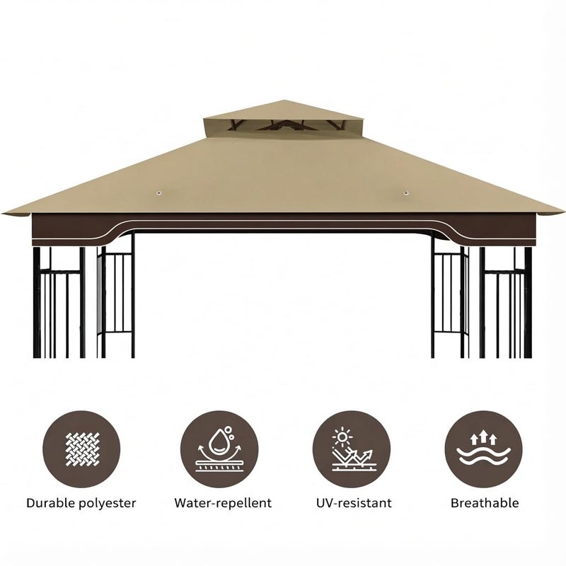 aonear Replacement Gazebo Canopy for 10x12 Regency II Model L-GZ798PST | Heavy-Duty Ripstop Waterproof & UV Protective Top Cover, Khaki - Image 3