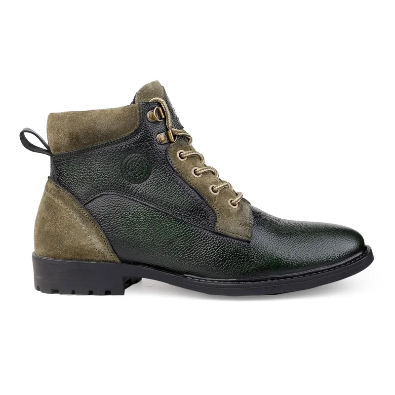 Bacca Bucci Olive Meteor Splash Proof Leather Trekking and Hiking Boots for Men | Best Price UAE