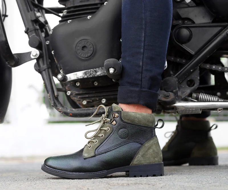 Bacca Bucci Olive Meteor Splash Proof Leather Trekking and Hiking Boots for Men | Best Price UAE