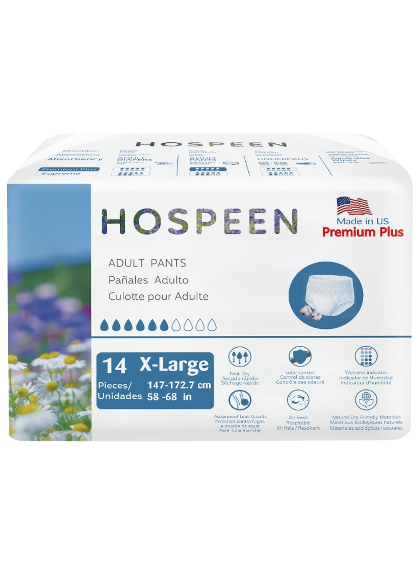 Nateen Hospeen Premium Plus Incontinence Adult diaper pants for Women and Men,Adult Pull Ups Size XL, Period Pants for Women.Waist Size 147-172cm,14 Count Day adult pants diaper.