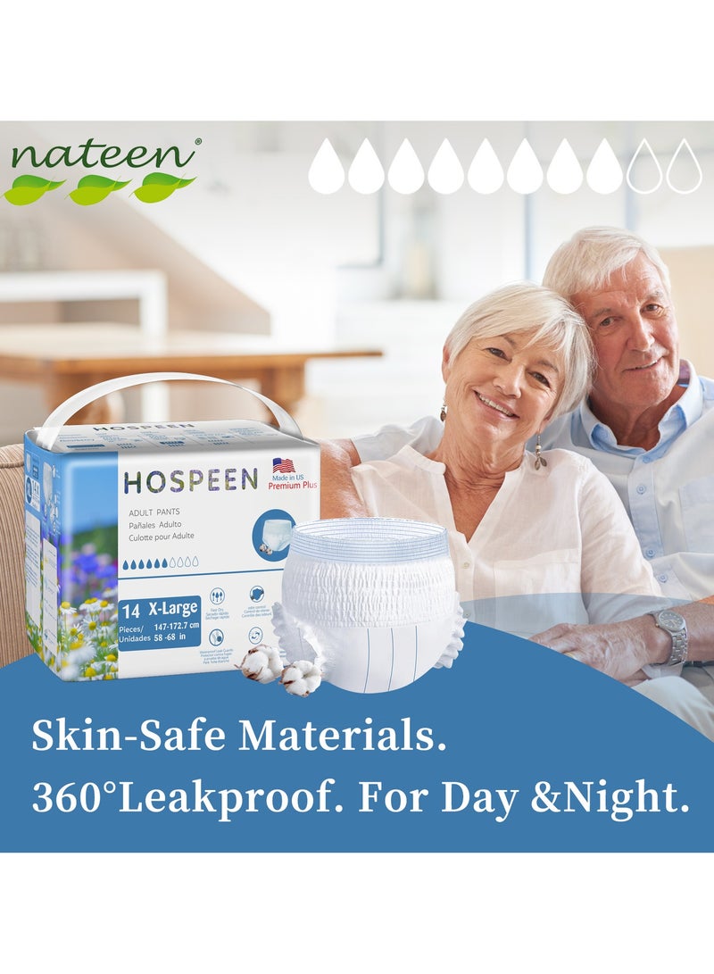 Hospeen Nateen Hospeen Premium Plus Incontinence Adult diaper pants for Women and Men,Adult Pull Ups Size XL, Period Pants for Women.Waist Size 147-172cm,14 Count Day adult pants diaper. - Image 3