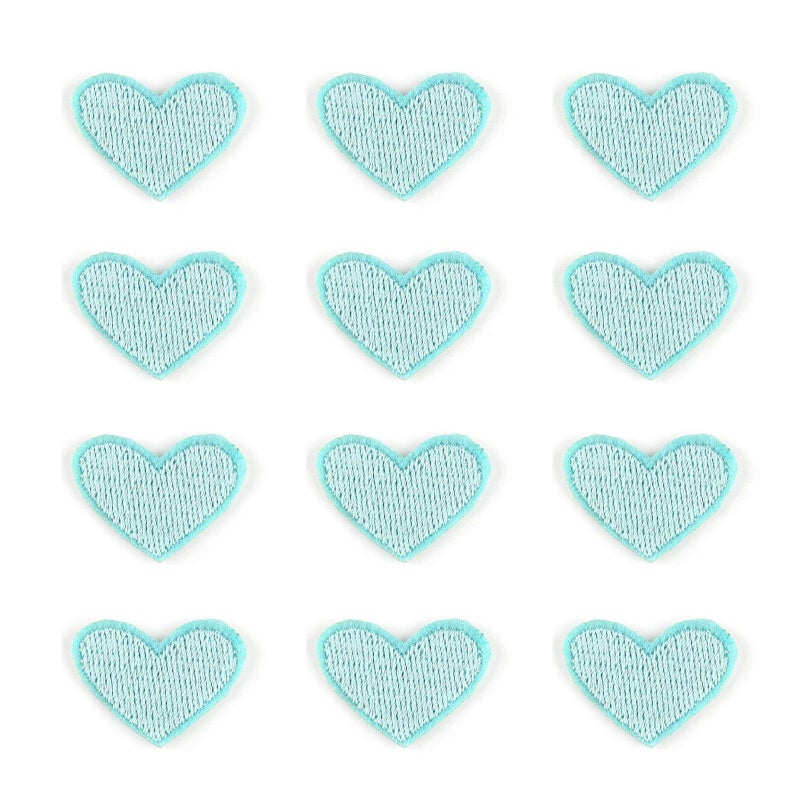 40 Pcs Cute Fabric Mini Heart Patches IronOn Love Heart Embroidered Patch Sew On Patch DIY Clothing Craft Decoration Accessories Repair Decorations Sky Blue