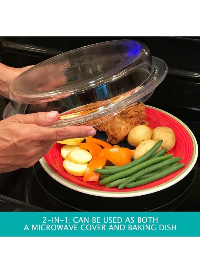 Cuchina Safe 2-in-1 Cover ‘n Cook Vented Glass Microwave Plate Cover and Baking Dish; Easy to Grip for Baking and Serving - Image 4