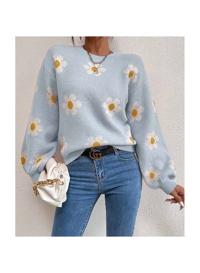 NIBEMINENT Print Floral Women Knit Sweaters Round Neck Loose Long Sleeve Sweater Elegant Streetwear Pullover Splice Autumn Winter - Image 1