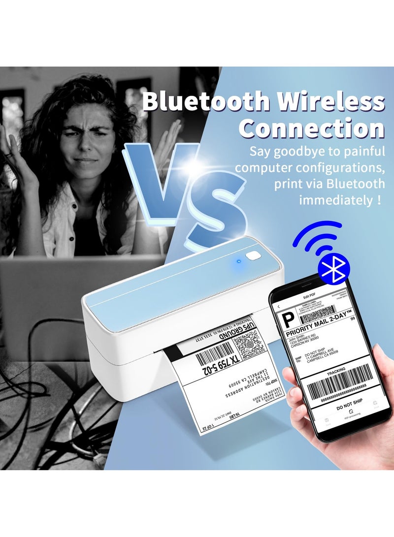 phomemo 241-BT Bluetooth Thermal Label Printer, 4X6" Wireless Shipping Label Printer for Small Business, Label Printer for Shipping Packages, Compatible with iPhone, Android (White+Pale Blue) - Image 5