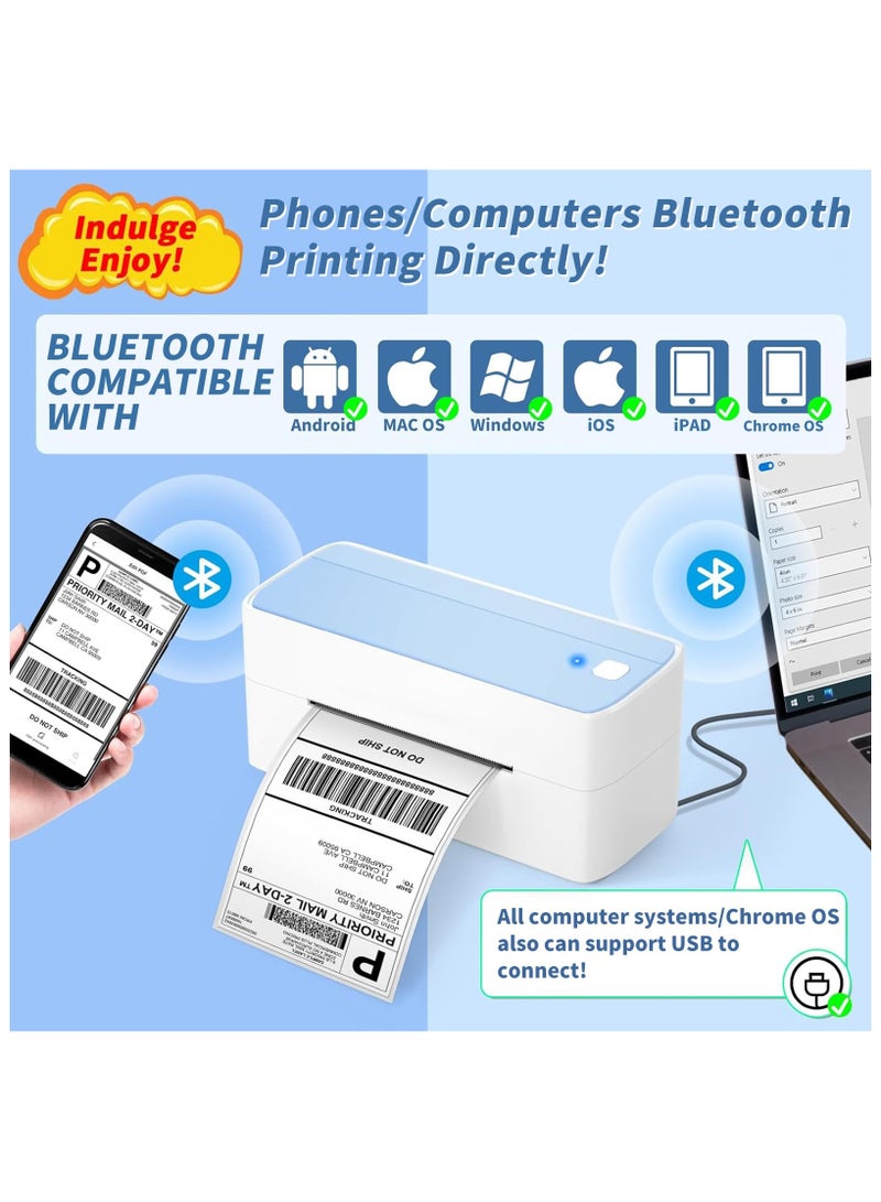 phomemo 241-BT Bluetooth Thermal Label Printer, 4X6" Wireless Shipping Label Printer for Small Business, Label Printer for Shipping Packages, Compatible with iPhone, Android (White+Pale Blue) - Image 3