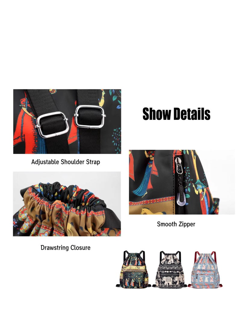 1 Pcs Drawstring Foldable Large Capacity Dry Wet Separation Travel Sports Backpack for Gym Bag Portable Waterproof Multiple Pockets Fitness Men and Women Elephant - Image 5