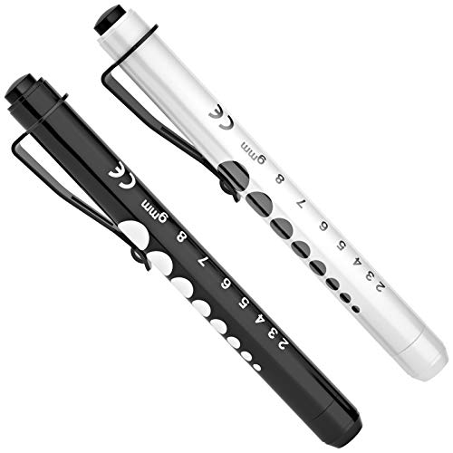 RISEMART Pen Lights for Nurses, 2 Pack Reusable Medical Light with Pupil Gauge and Ruler, White Light LED Penlight for Student Doctors EMT (Black/White) - Image 1