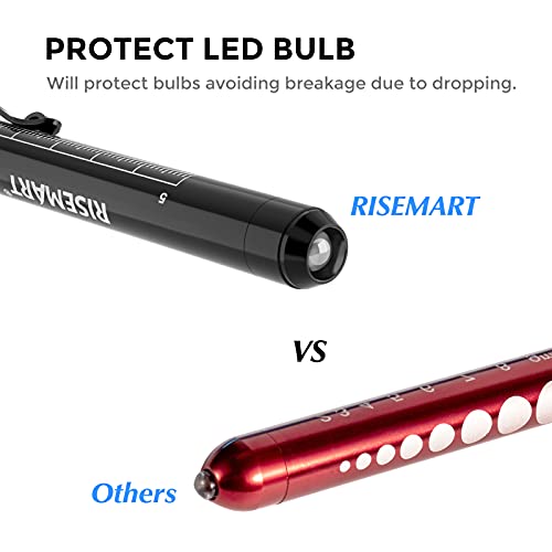 RISEMART Pen Lights for Nurses, 2 Pack Reusable Medical Light with Pupil Gauge and Ruler, White Light LED Penlight for Student Doctors EMT (Black/White) - Image 3