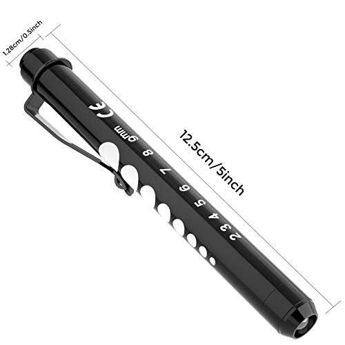 RISEMART Pen Lights for Nurses, 2 Pack Reusable Medical Light with Pupil Gauge and Ruler, White Light LED Penlight for Student Doctors EMT (Black/White) - Image 5