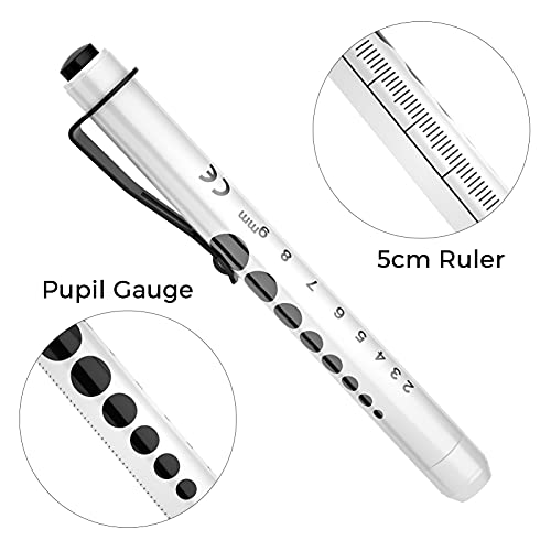 RISEMART Pen Lights for Nurses, 2 Pack Reusable Medical Light with Pupil Gauge and Ruler, White Light LED Penlight for Student Doctors EMT (Black/White) - Image 2