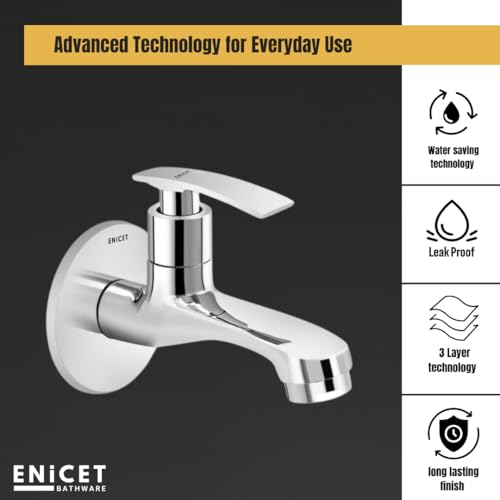 ENICET Brass Tap for Bathroom, with Wall Flange, Bib Cock Short Body, Chrome Finish, 7 Years Warranty, Foam Flow, Bathroom Taps for Home, Water Tap Wall Mounted (SGA10101) - Image 2