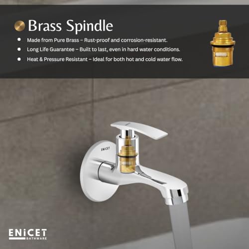 ENICET Brass Tap for Bathroom, with Wall Flange, Bib Cock Short Body, Chrome Finish, 7 Years Warranty, Foam Flow, Bathroom Taps for Home, Water Tap Wall Mounted (SGA10101) - Image 5