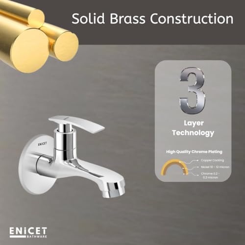 ENICET Brass Tap for Bathroom, with Wall Flange, Bib Cock Short Body, Chrome Finish, 7 Years Warranty, Foam Flow, Bathroom Taps for Home, Water Tap Wall Mounted (SGA10101) - Image 4