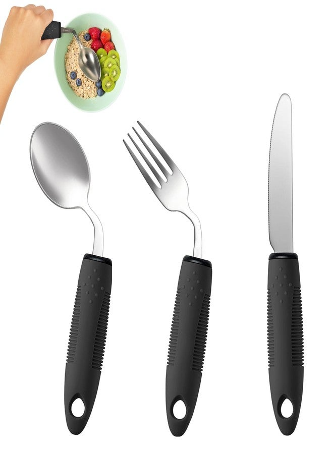 BaseSmall 3-Piece Adaptive Utensils Set - 42° Angled Parkinsons Utensils, 2.5 oz Weighted Utensils for Tremors and Parkinsons Patients, Easy Grip Weighted Silverware for Hand Tremors (Right-Handed) - Image 1