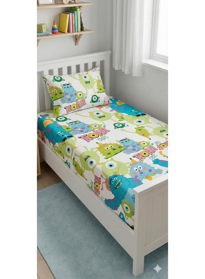 Yarlin-Bed Set (Kids-Fitted Bedsheet for 120 cm beds and Small Pillowcase (Shalaby) Design